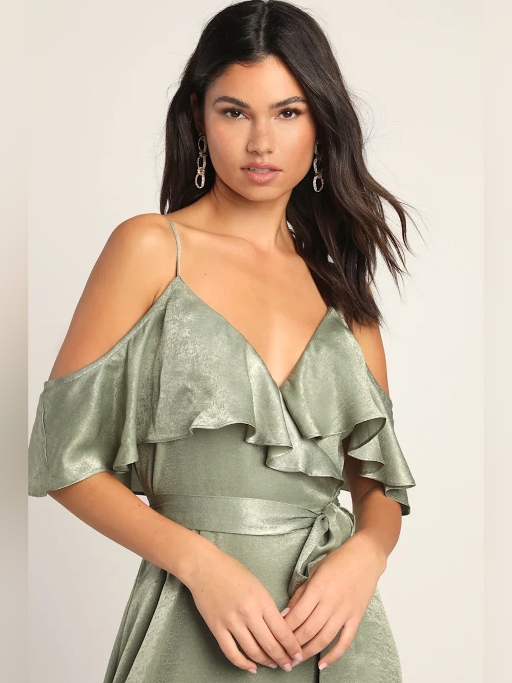 Lulus Moriah Sage Green Satin Wrap Maxi Dress - Picture 4 of 6